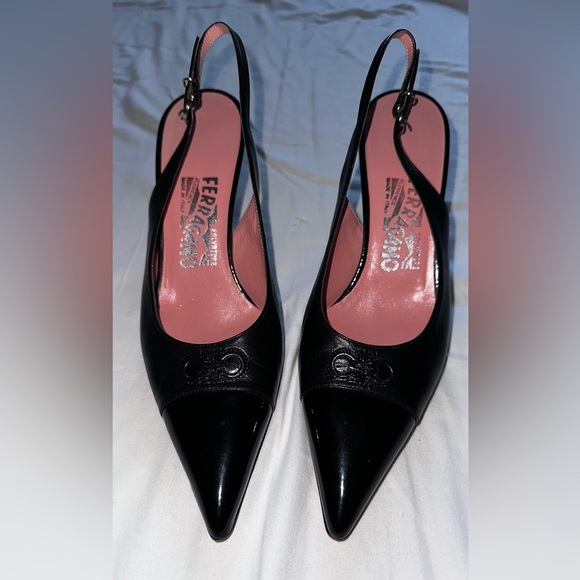 Salvatore Ferragamo Black kitten sling back Heels size 6 Y2K mules pointed toe - Picture 3 of 8